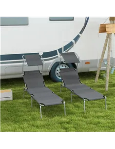 Outsunny Outdoor Foldable Sun Lounger Set of 2, 4 Level Adjustable Backrest Reclining Sun Lounger Chair with Angle Adjust Sun Sh 2