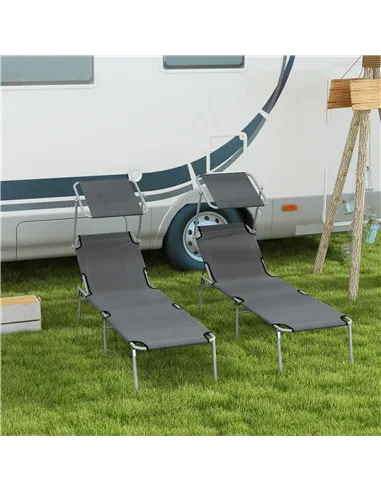 Outsunny Outdoor Foldable Sun Lounger Set of 2, 4 Level Adjustable Backrest Reclining Sun Lounger Chair with Angle Adjust Sun Sh