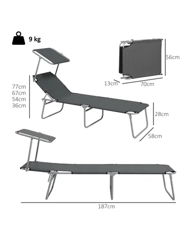 Outsunny Outdoor Foldable Sun Lounger Set of 2, 4 Level Adjustable Backrest Reclining Sun Lounger Chair with Angle Adjust Sun Sh