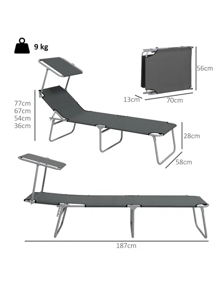 Outsunny Outdoor Foldable Sun Lounger Set of 2, 4 Level Adjustable Backrest Reclining Sun Lounger Chair with Angle Adjust Sun Sh