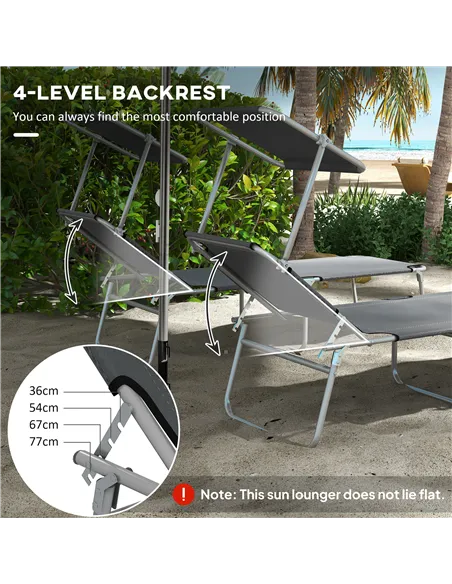Outsunny Outdoor Foldable Sun Lounger Set of 2, 4 Level Adjustable Backrest Reclining Sun Lounger Chair with Angle Adjust Sun Sh