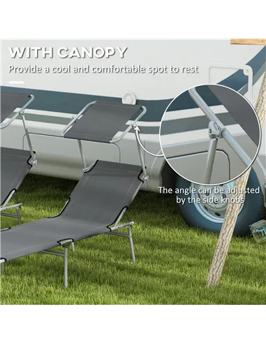 Outsunny Outdoor Foldable Sun Lounger Set of 2, 4 Level Adjustable Backrest Reclining Sun Lounger Chair with Angle Adjust Sun Sh