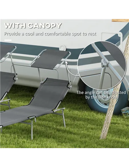 Outsunny Outdoor Foldable Sun Lounger Set of 2, 4 Level Adjustable Backrest Reclining Sun Lounger Chair with Angle Adjust Sun Sh