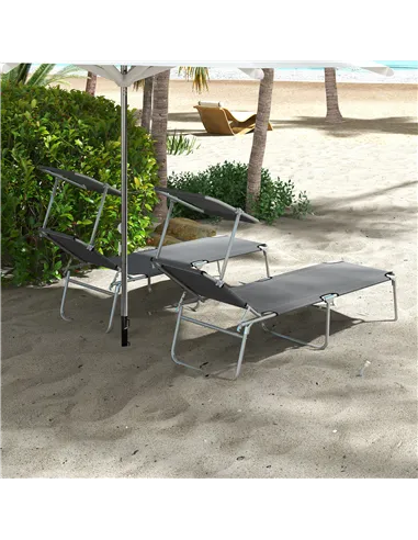 Outsunny Outdoor Foldable Sun Lounger Set of 2, 4 Level Adjustable Backrest Reclining Sun Lounger Chair with Angle Adjust Sun Sh