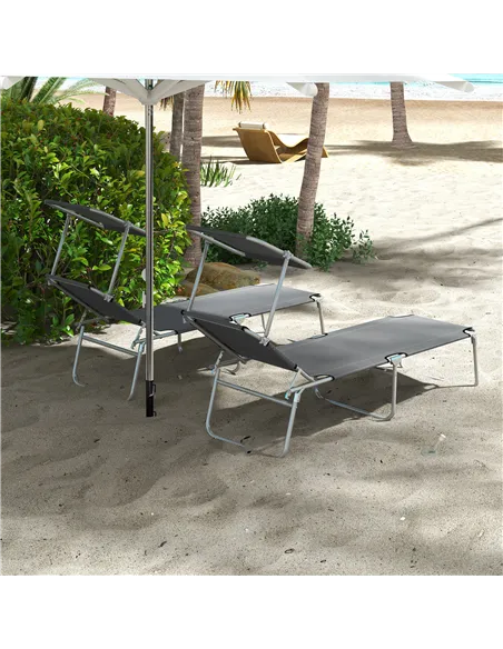 Outsunny Outdoor Foldable Sun Lounger Set of 2, 4 Level Adjustable Backrest Reclining Sun Lounger Chair with Angle Adjust Sun Sh