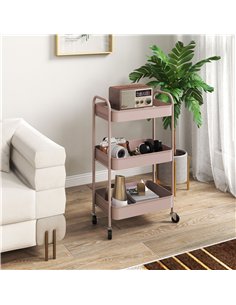 HOMCOM Three-Tier Steel Storage Trolley - Pink 2