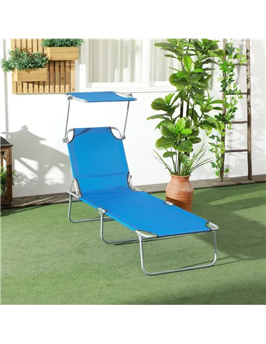 Outsunny Sun Lounger, with Adjustable Face Canopy - Bright Blue