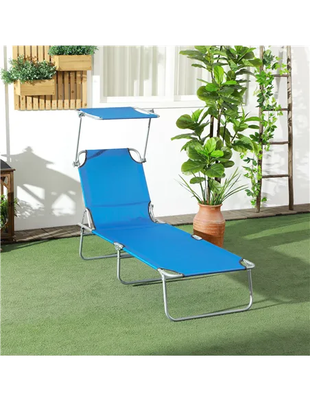 Outsunny Sun Lounger, with Adjustable Face Canopy - Bright Blue