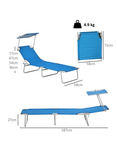 Outsunny Sun Lounger, with Adjustable Face Canopy - Bright Blue