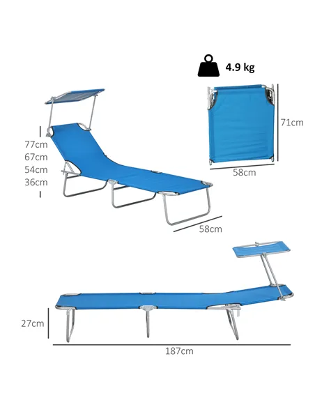 Outsunny Sun Lounger, with Adjustable Face Canopy - Bright Blue