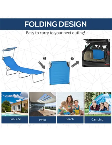Outsunny Sun Lounger, with Adjustable Face Canopy - Bright Blue