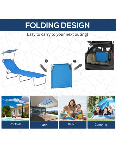 Outsunny Sun Lounger, with Adjustable Face Canopy - Bright Blue