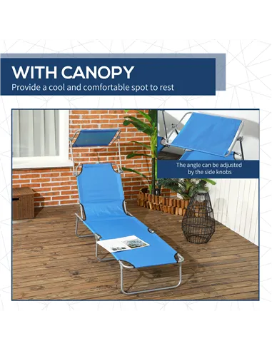 Outsunny Sun Lounger, with Adjustable Face Canopy - Bright Blue