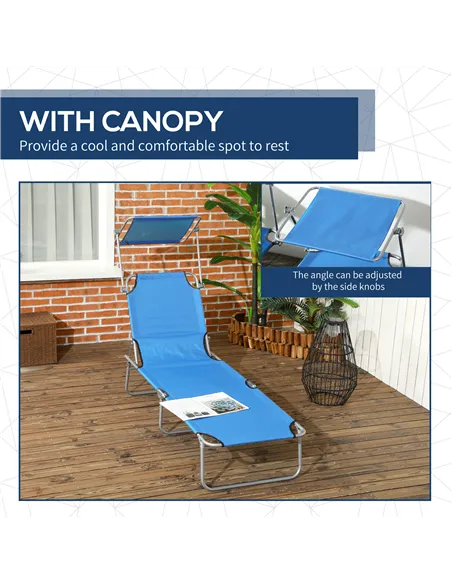 Outsunny Sun Lounger, with Adjustable Face Canopy - Bright Blue