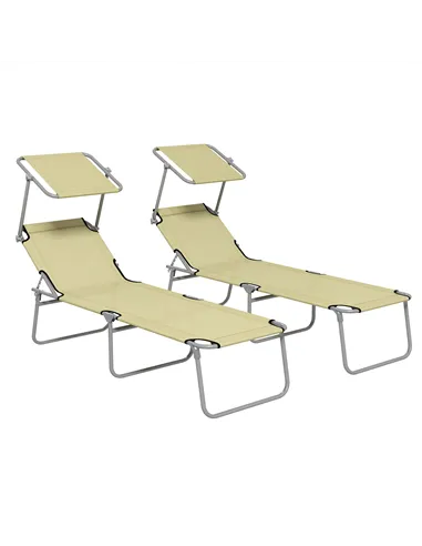 Outsunny Outdoor Foldable Sun Lounger Set of 2, 4 Level Adjustable Backrest Reclining Sun Lounger Chair with Angle Adjust Sun Sh