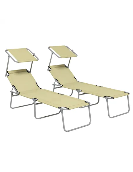 Outsunny Outdoor Foldable Sun Lounger Set of 2, 4 Level Adjustable Backrest Reclining Sun Lounger Chair with Angle Adjust Sun Sh