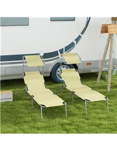 Outsunny Outdoor Foldable Sun Lounger Set of 2, 4 Level Adjustable Backrest Reclining Sun Lounger Chair with Angle Adjust Sun Sh 2