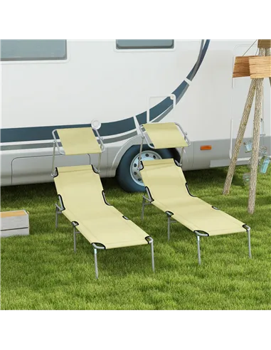 Outsunny Outdoor Foldable Sun Lounger Set of 2, 4 Level Adjustable Backrest Reclining Sun Lounger Chair with Angle Adjust Sun Sh