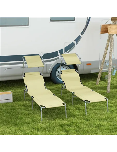 Outsunny Outdoor Foldable Sun Lounger Set of 2, 4 Level Adjustable Backrest Reclining Sun Lounger Chair with Angle Adjust Sun Sh