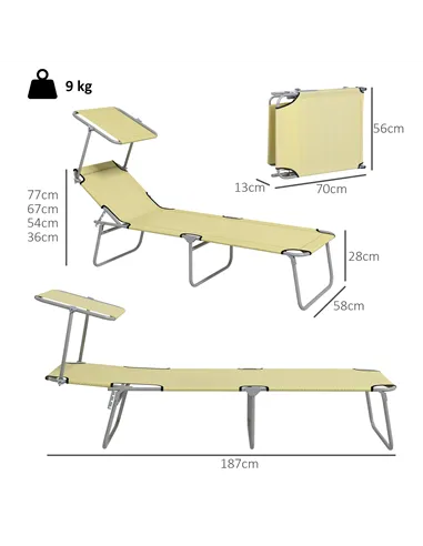Outsunny Outdoor Foldable Sun Lounger Set of 2, 4 Level Adjustable Backrest Reclining Sun Lounger Chair with Angle Adjust Sun Sh