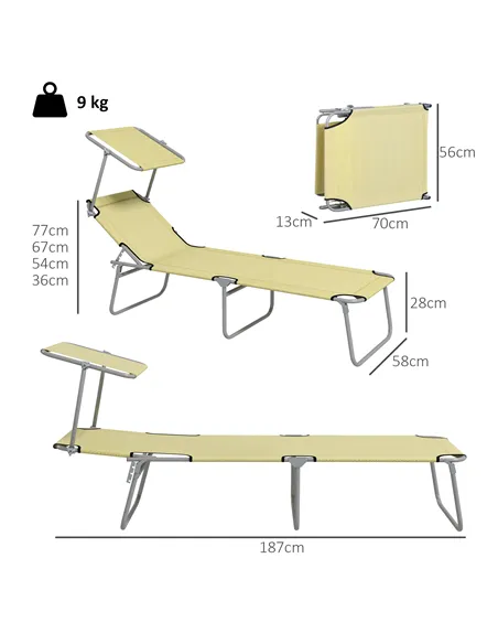 Outsunny Outdoor Foldable Sun Lounger Set of 2, 4 Level Adjustable Backrest Reclining Sun Lounger Chair with Angle Adjust Sun Sh