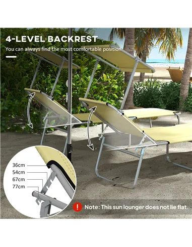 Outsunny Outdoor Foldable Sun Lounger Set of 2, 4 Level Adjustable Backrest Reclining Sun Lounger Chair with Angle Adjust Sun Sh