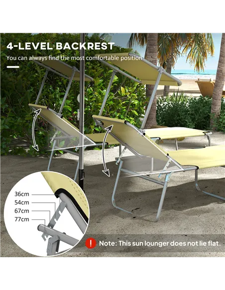 Outsunny Outdoor Foldable Sun Lounger Set of 2, 4 Level Adjustable Backrest Reclining Sun Lounger Chair with Angle Adjust Sun Sh