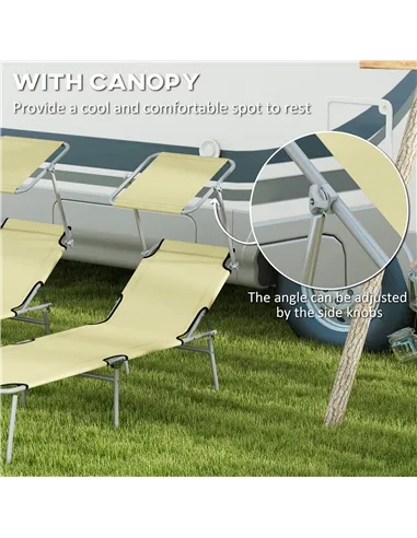 Outsunny Outdoor Foldable Sun Lounger Set of 2, 4 Level Adjustable Backrest Reclining Sun Lounger Chair with Angle Adjust Sun Sh