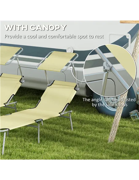 Outsunny Outdoor Foldable Sun Lounger Set of 2, 4 Level Adjustable Backrest Reclining Sun Lounger Chair with Angle Adjust Sun Sh