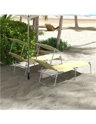 Outsunny Outdoor Foldable Sun Lounger Set of 2, 4 Level Adjustable Backrest Reclining Sun Lounger Chair with Angle Adjust Sun Sh