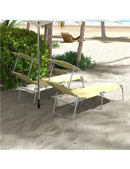 Outsunny Outdoor Foldable Sun Lounger Set of 2, 4 Level Adjustable Backrest Reclining Sun Lounger Chair with Angle Adjust Sun Sh