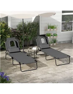Outsunny Outdoor Folding Sun Lounger Set of 2 with Face Hole, 4 Level Adjustable Backrest Reclining Garden Lounger, Garden Recli 2
