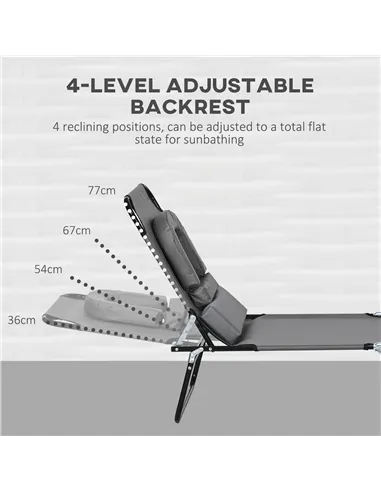 Outsunny Outdoor Folding Sun Lounger Set of 2 with Face Hole, 4 Level Adjustable Backrest Reclining Garden Lounger, Garden Recli