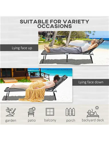 Outsunny Outdoor Folding Sun Lounger Set of 2 with Face Hole, 4 Level Adjustable Backrest Reclining Garden Lounger, Garden Recli
