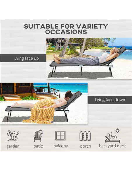 Outsunny Outdoor Folding Sun Lounger Set of 2 with Face Hole, 4 Level Adjustable Backrest Reclining Garden Lounger, Garden Recli