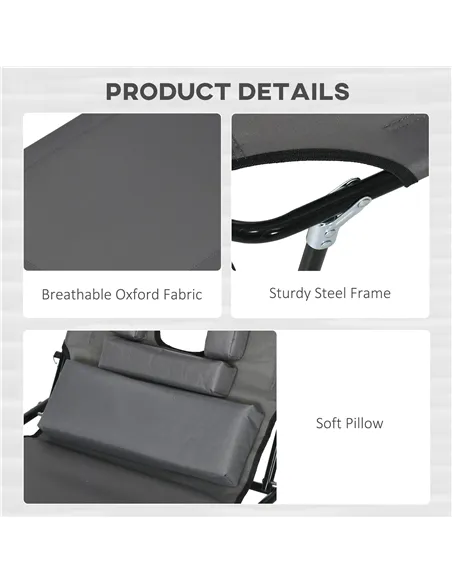 Outsunny Outdoor Folding Sun Lounger Set of 2 with Face Hole, 4 Level Adjustable Backrest Reclining Garden Lounger, Garden Recli