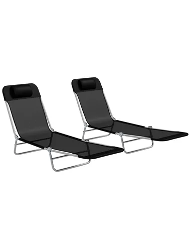 Outsunny Set of Two Steel Frame Sun Loungers, with Reclining Backs - Black