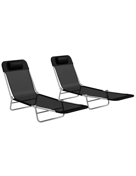 Outsunny Set of Two Steel Frame Sun Loungers, with Reclining Backs - Black