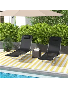 Outsunny Set of Two Steel Frame Sun Loungers, with Reclining Backs - Black 2