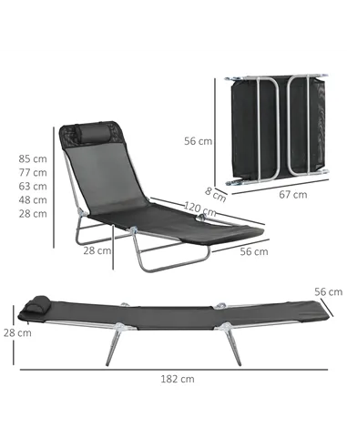 Outsunny Set of Two Steel Frame Sun Loungers, with Reclining Backs - Black
