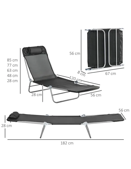 Outsunny Set of Two Steel Frame Sun Loungers, with Reclining Backs - Black