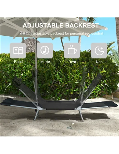 Outsunny Set of Two Steel Frame Sun Loungers, with Reclining Backs - Black