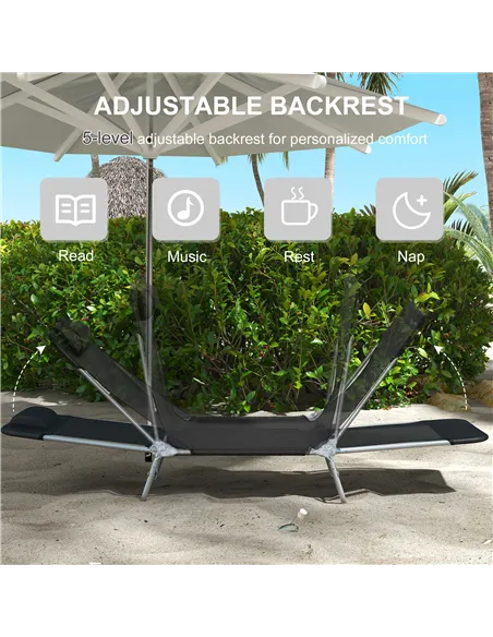 Outsunny Set of Two Steel Frame Sun Loungers, with Reclining Backs - Black