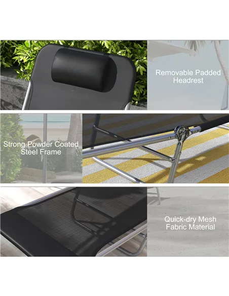 Outsunny Set of Two Steel Frame Sun Loungers, with Reclining Backs - Black