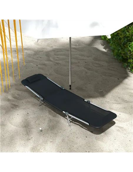 Outsunny Set of Two Steel Frame Sun Loungers, with Reclining Backs - Black