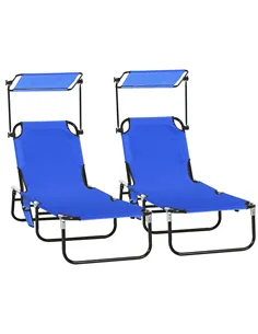 Outsunny Set of Two Folding Sun Loungers, with Adjustable Backs and Sun Canopies - Blue