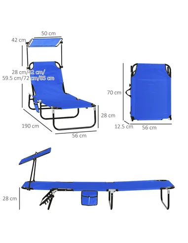 Outsunny Set of Two Folding Sun Loungers, with Adjustable Backs and Sun Canopies - Blue