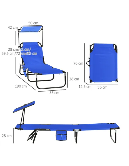 Outsunny Set of Two Folding Sun Loungers, with Adjustable Backs and Sun Canopies - Blue