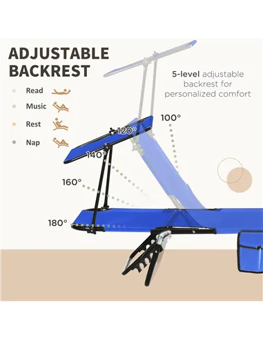 Outsunny Set of Two Folding Sun Loungers, with Adjustable Backs and Sun Canopies - Blue