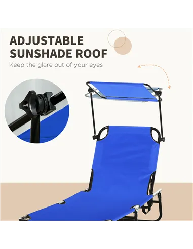 Outsunny Set of Two Folding Sun Loungers, with Adjustable Backs and Sun Canopies - Blue